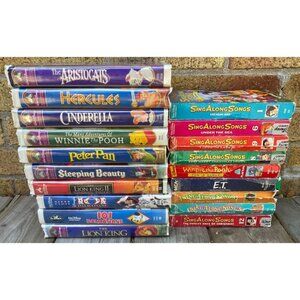 Disney VHS Animated Movies Lot of 19 Vintage Video Tape Lion King - Sing Along